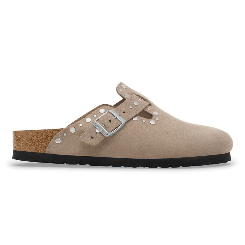 Boston Rivets Suede Leather - Taupe (Women)