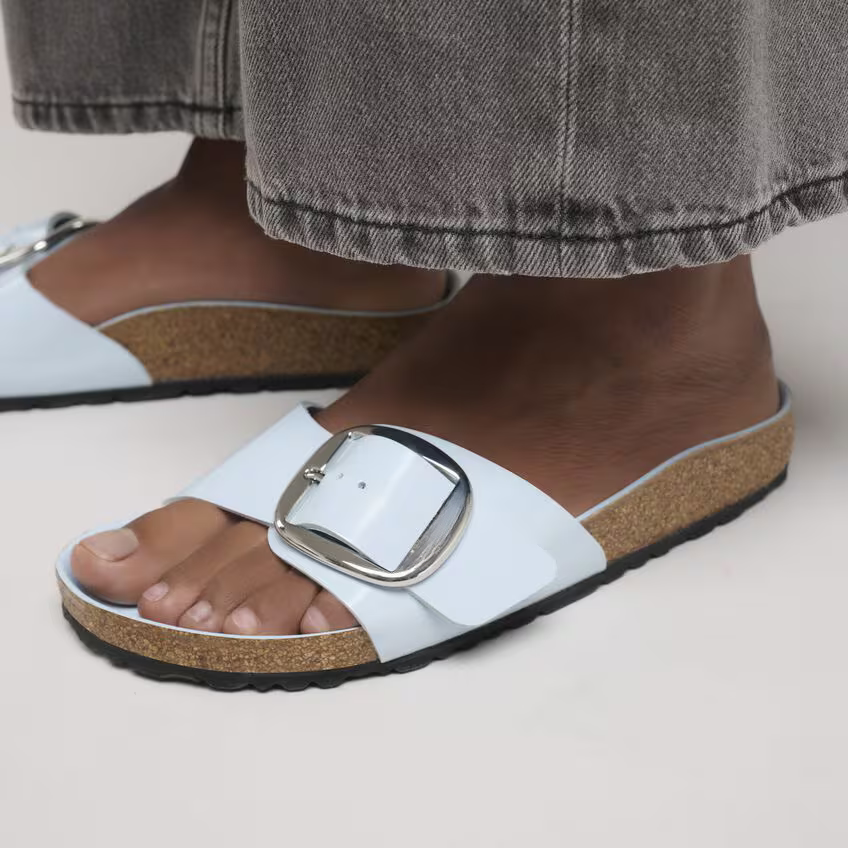 Madrid Big Buckle Natural Leather Patent - High Shine Baby Blue (Women)