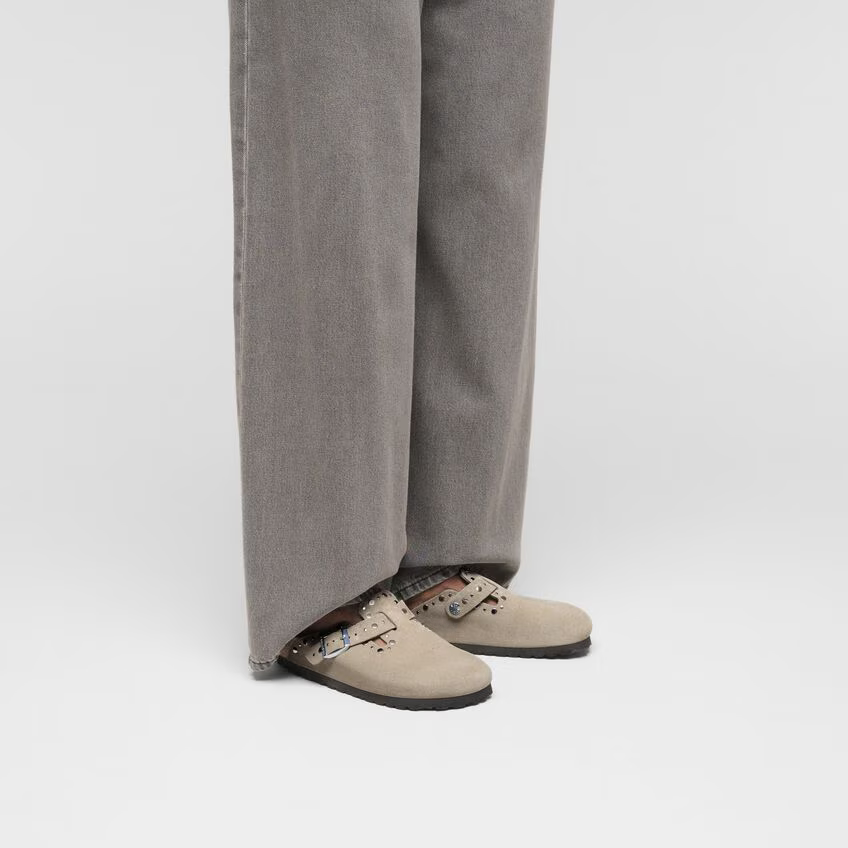Boston Rivets Suede Leather - Taupe (Women)