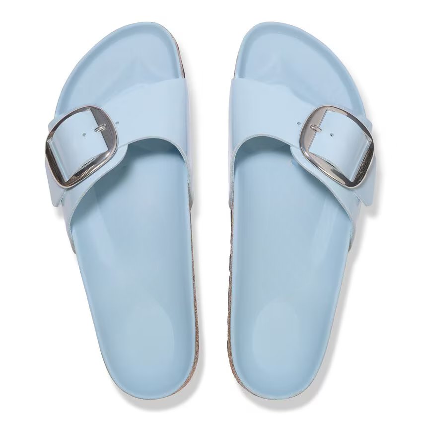 Madrid Big Buckle Natural Leather Patent - High Shine Baby Blue (Women)