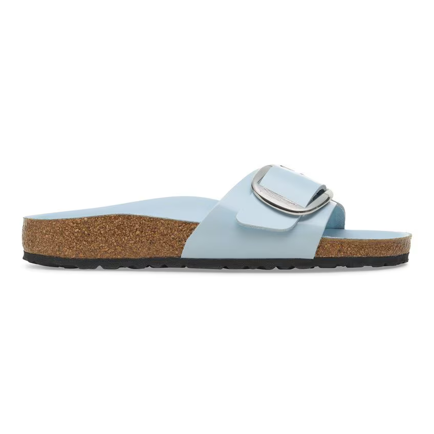 Madrid Big Buckle Natural Leather Patent - High Shine Baby Blue (Women)