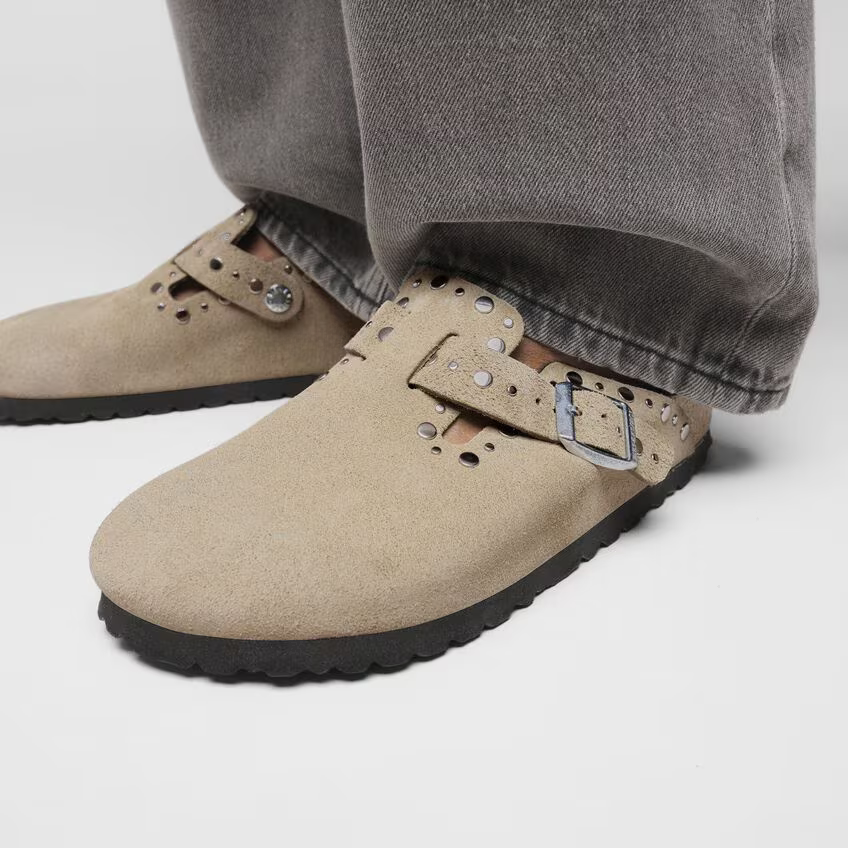 Boston Rivets Suede Leather - Taupe (Women)