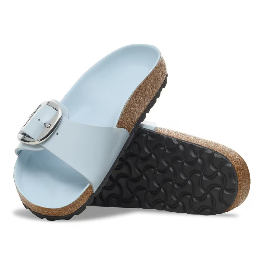 Madrid Big Buckle Natural Leather Patent - High Shine Baby Blue (Women)