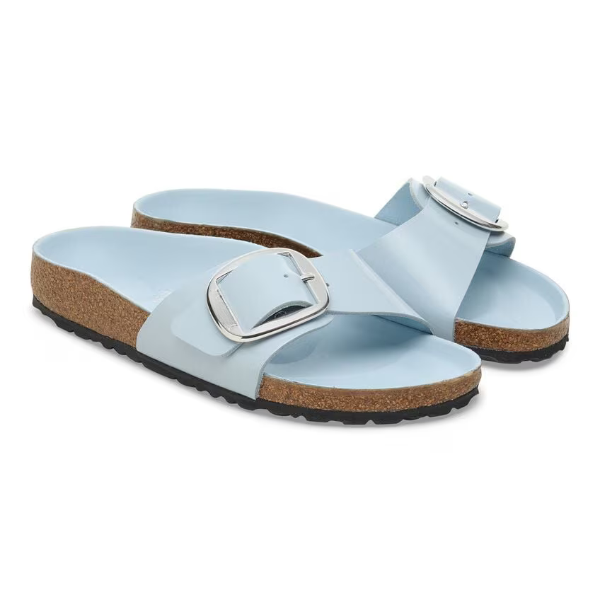 Madrid Big Buckle Natural Leather Patent - High Shine Baby Blue (Women)